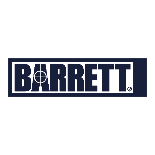 The image shows the Barrett logo in bold, dark blue letters on a white background, with the letter "A" stylized to include a rifle scope reticle.