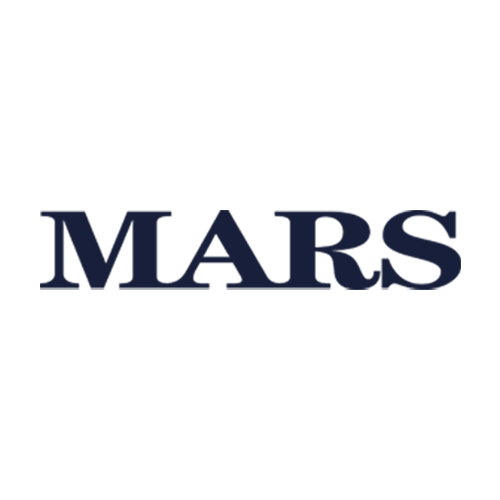 The image shows the word "MARS" in bold, uppercase, dark blue letters on a plain light background.