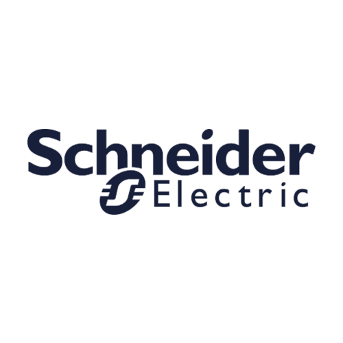 Schneider Electric logo with bold navy text reading "Schneider Electric" and a stylized "S" symbol between the words, on a light gray background.