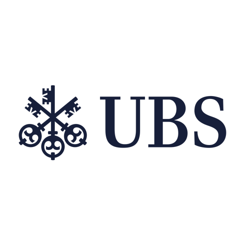 The UBS logo featuring three crossed keys on the left and the bold letters “UBS” on the right, all in dark blue on a light gray background.
