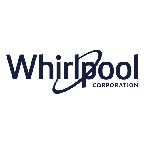 Whirlpool Corporation logo with the word "Whirlpool" in bold letters and a yellow ring encircling the letters "r" and "l"; "CORPORATION" is written underneath in smaller text.