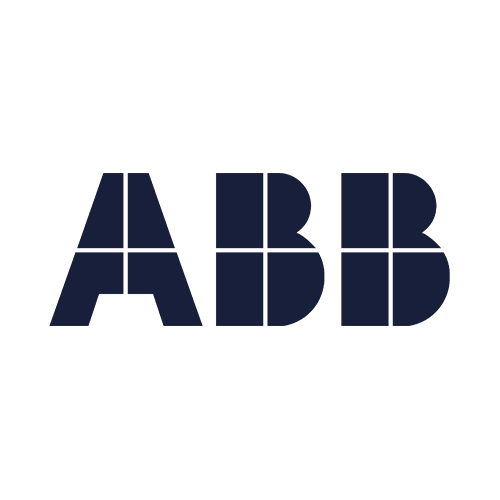 Bold, geometric navy blue letters "ABB" displayed on a light gray background, with each letter divided into several rectangular and curved segments, creating a modern, stylized appearance.