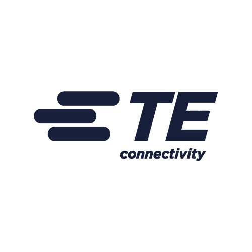 Logo for TE Connectivity, featuring three horizontal blue bars to the left of the bold letters “TE” and the word “connectivity” in lowercase below, all on a light gray background.