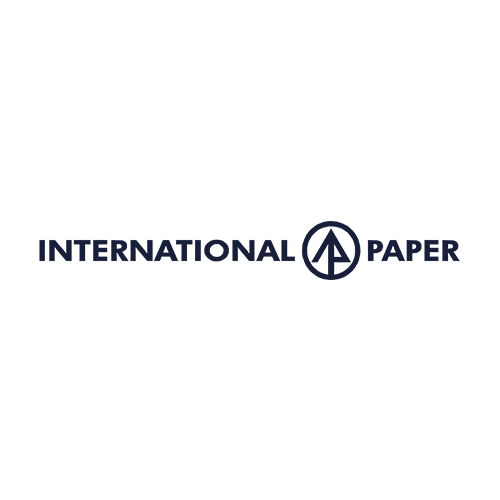 The logo features the words "INTERNATIONAL PAPER" in bold, dark blue capital letters with a circular icon containing a stylized tree between the words "INTERNATIONAL" and "PAPER.