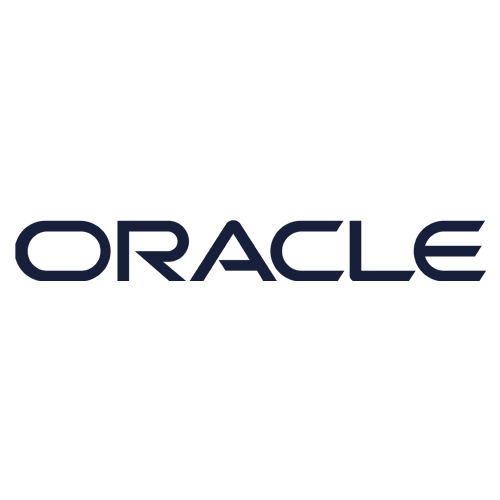 The image displays the word "ORACLE" in bold, modern, dark blue uppercase letters on a light gray background.
