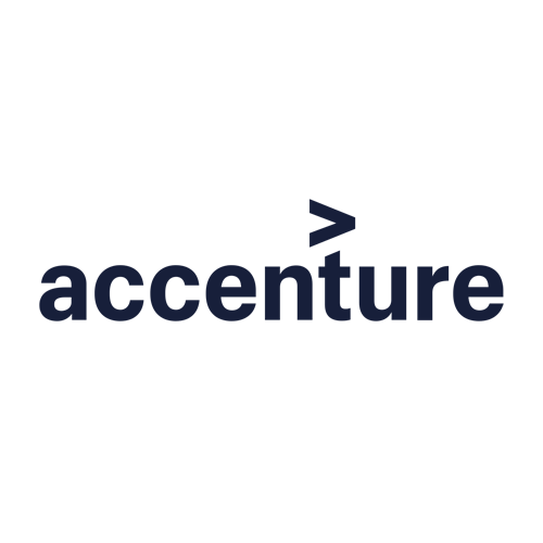 The word "accenture" in lowercase black letters on a white background, with a greater-than symbol (>) above the letter "t.