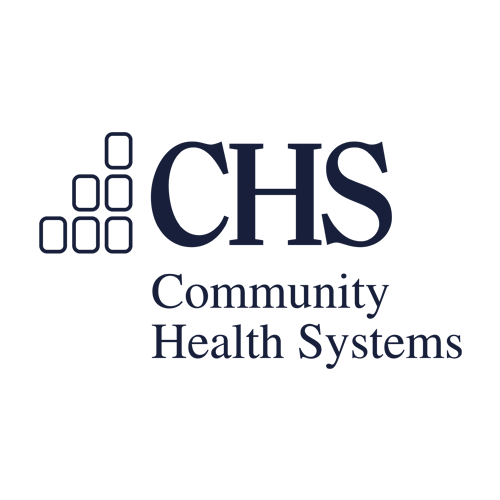 Logo for Community Health Systems featuring the letters "CHS" in large font, with "Community Health Systems" written below and a cluster of six squares arranged on the left.