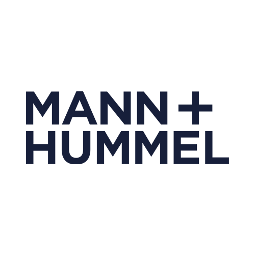 The image displays the MANN+HUMMEL logo with bold, dark blue uppercase letters on a light background.