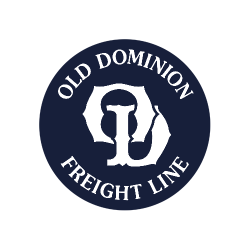 A dark blue circular logo with the text "Old Dominion Freight Line" in white surrounding a stylized white "OD" monogram in the center.
