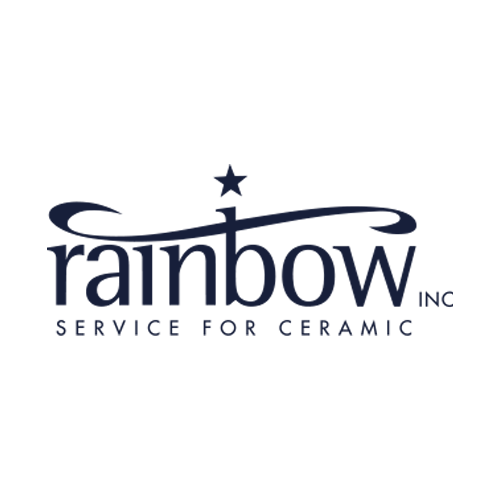 Logo for "rainbow inc," featuring a stylized arc over the letter "i" that forms a star at the top. Below, the tagline reads "SERVICE FOR CERAMIC" in uppercase letters.