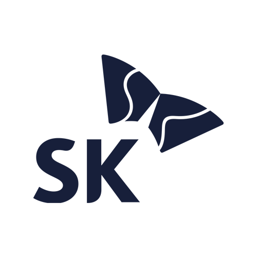 Dark blue stylized butterfly above the bold letters "SK" on a light gray background.