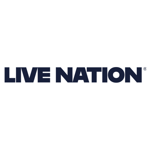 The image shows the words "LIVE NATION" in bold, dark blue uppercase letters on a light gray background.