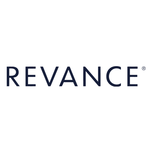 The image shows the word "REVANCE" in bold, dark blue capital letters on a light gray background.