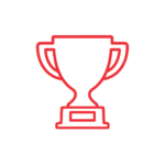 Red outline of a trophy cup with handles on both sides, displayed on a light gray background. The trophy represents achievement or success.