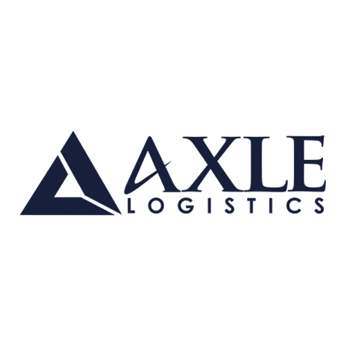 Axle Logistics logo featuring a stylized triangular "A" to the left of the words "AXLE LOGISTICS" in bold, dark blue letters on a light background.