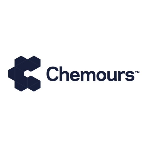The Chemours logo featuring a stylized navy blue hexagonal "C" icon on the left, followed by the word "Chemours" in bold navy blue letters with a trademark symbol, all on a white background.