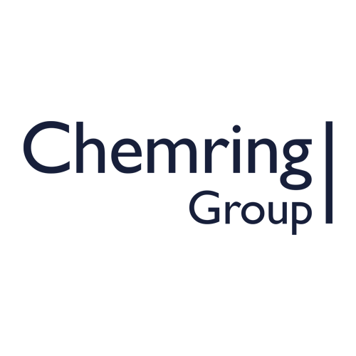 The image displays the Chemring Group logo, with the words "Chemring Group" in dark blue text and a vertical blue line to the right, all on a light gray background.