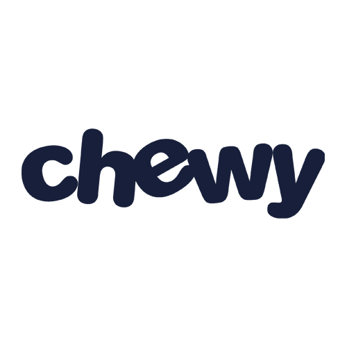 The image shows the Chewy logo with the word "chewy" written in bold, rounded, lowercase navy blue letters on a light gray background.