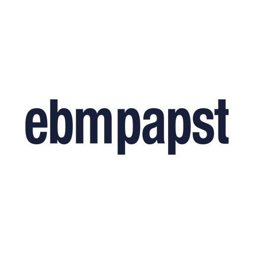The image displays the "ebmpapst" logo in bold, dark blue lowercase letters on a light gray background.