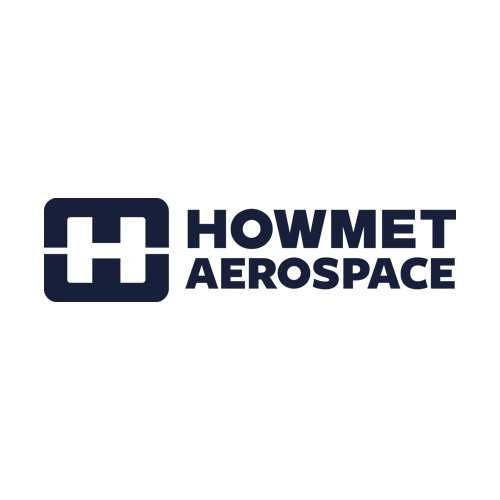 The Howmet Aerospace logo featuring a bold, stylized “H” inside a square, followed by the company name "HOWMET AEROSPACE" in uppercase, dark blue letters on a white background.