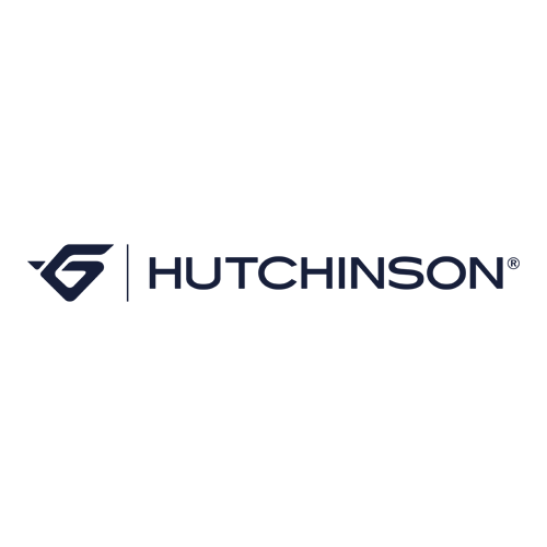 Logo for Hutchinson featuring a stylized "G" symbol on the left, followed by the word "HUTCHINSON" in bold, uppercase letters on a white background.