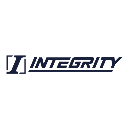 Logo with the word "INTEGRITY" in bold, italicized navy blue text. The first letter "I" is enclosed in a partial box on the left side, and a horizontal line runs beneath most of the text.