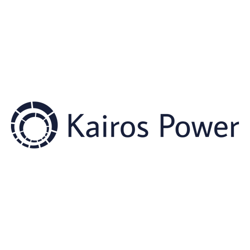 Kairos Power logo featuring a circular geometric design to the left of the company name "Kairos Power" in dark blue text on a light background.