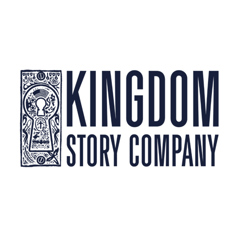 Logo for Kingdom Story Company. The design features an ornate, stylized keyhole illustration on the left and the words "KINGDOM STORY COMPANY" in bold, uppercase letters to the right.