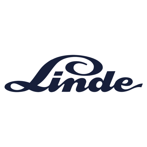 The image shows the word "Linde" written in a bold, dark blue cursive font on a light gray background.