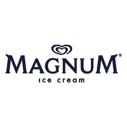 Magnum ice cream logo with the word "MAGNUM" in bold uppercase letters, a heart-shaped design above the "G," and "ice cream" written below in smaller letters.