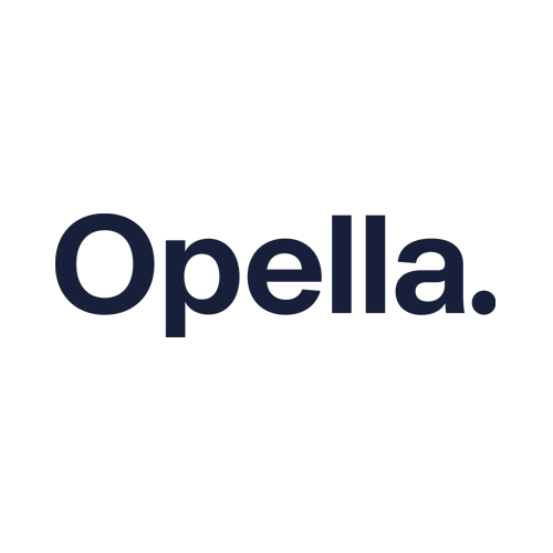 The image shows the word "Opella." in bold, dark blue letters on a plain light gray background.