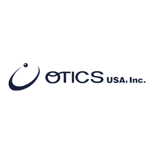 The logo for OTICS USA, Inc. features a navy blue abstract swoosh with a small dot, followed by the text "OTICS USA, Inc." in a modern, bold font on a light gray background.