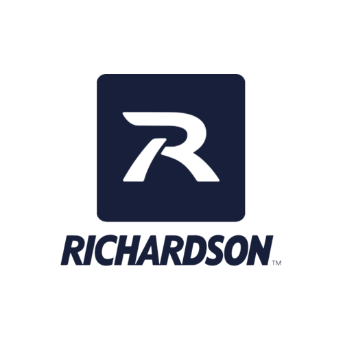 A dark blue square with a stylized white "R" inside it, above the bold word "RICHARDSON" in matching dark blue letters on a light gray background.