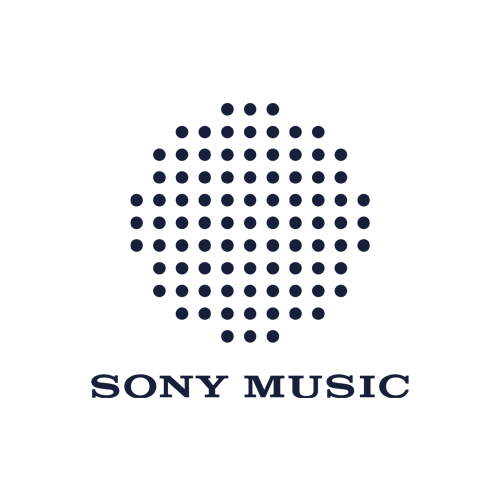 Sony Music logo featuring a circular arrangement of dark blue dots above the text "SONY MUSIC" in bold, stylized capital letters on a light background.
