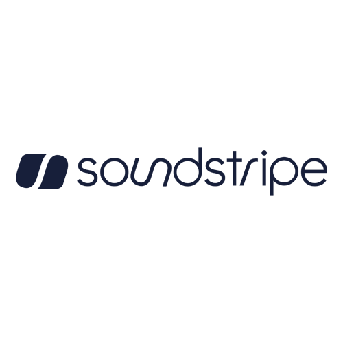 Soundstripe logo featuring a stylized "S" icon on the left and the word "soundstripe" in modern, rounded lowercase letters on a light background.