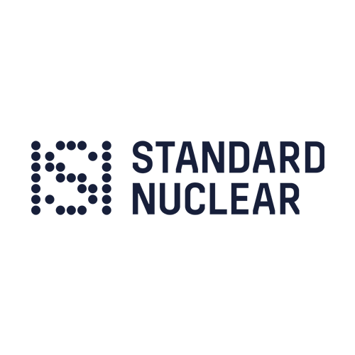 Logo for Standard Nuclear. The design features the company name in bold, dark blue text to the right of a grid of dots arranged to form the letters "S" and "N" on a light background.