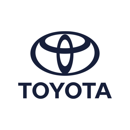 The image shows the Toyota logo, featuring three overlapping ovals forming a stylized "T" above the word "TOYOTA" in bold, uppercase letters on a light background.