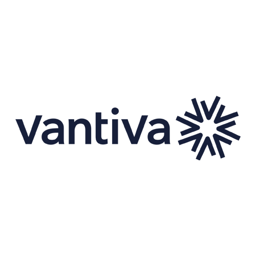 The image displays the word "vantiva" in dark blue lowercase letters, followed by a geometric asterisk-like symbol made of eight arrow shapes radiating outward, all on a light gray background.