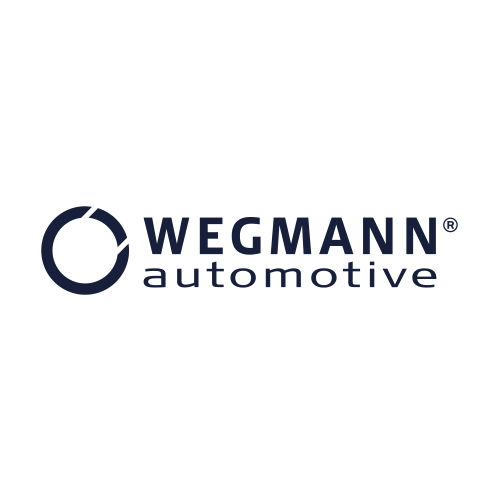 Wegmann Automotive logo featuring a circular abstract symbol to the left of the bold text "WEGMANN" above the word "automotive" in lowercase. The design is in dark blue on a light background.